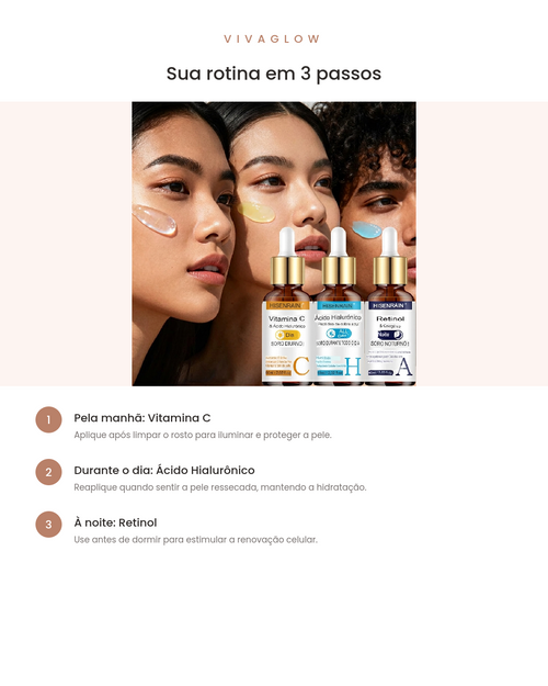 Combo 3 em 1 Anti-Rugas: Sérum Vitamina C + Retinol + Ácido Hialurônico — Pele Radiante e Hidratada