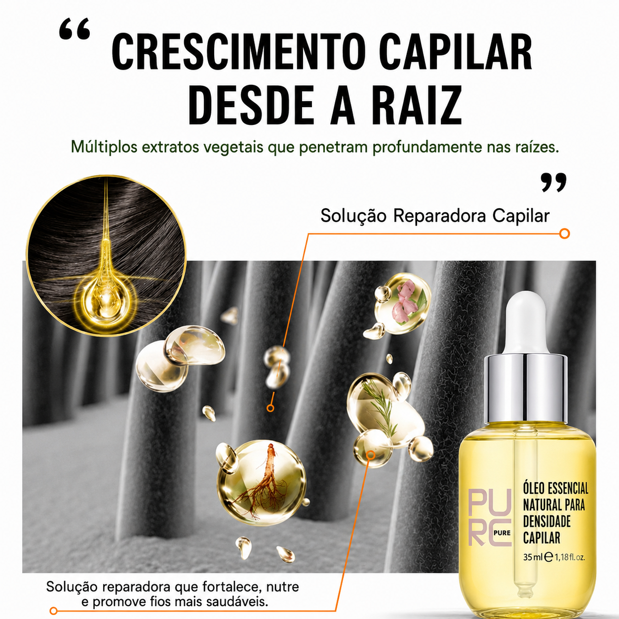 Óleo de Crescimento Capilar PURC antiqueda